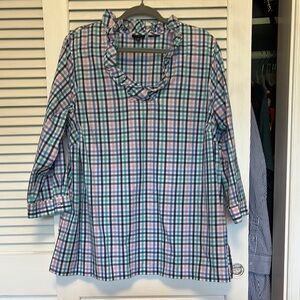 Talbots Pink and Blue Ruffled Boxy Blouse